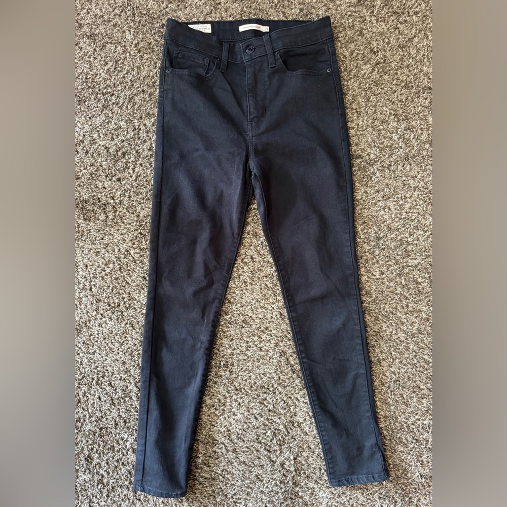 Levi’s 721 High Rise Skinny Jeans Shirt Length Black Stretch Denim - Picture 5 of 11